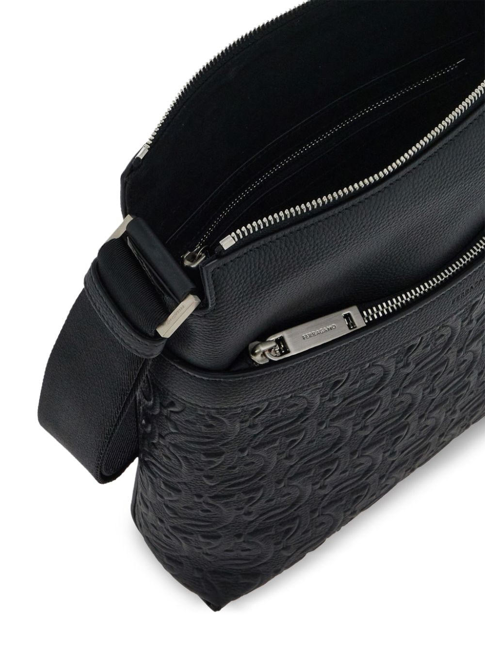 Ferragamo Embossed Gancini Shoulder Bag In Black