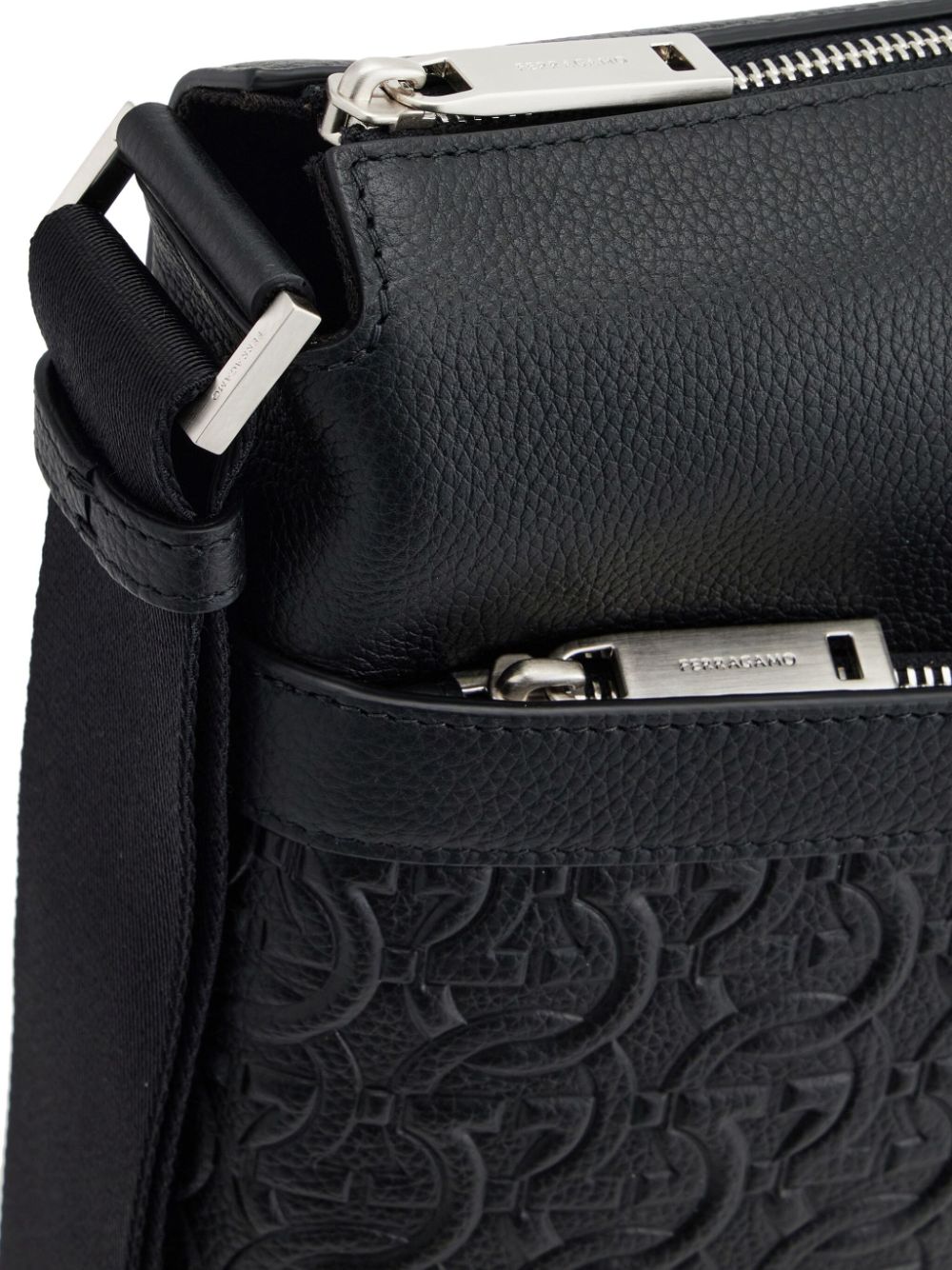 Ferragamo Embossed Gancini Shoulder Bag In Black