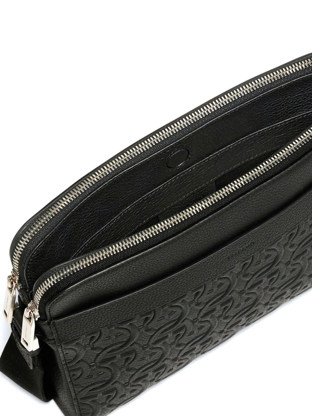 Ferragamo Embossed Gancini Shoulder Bag In Black