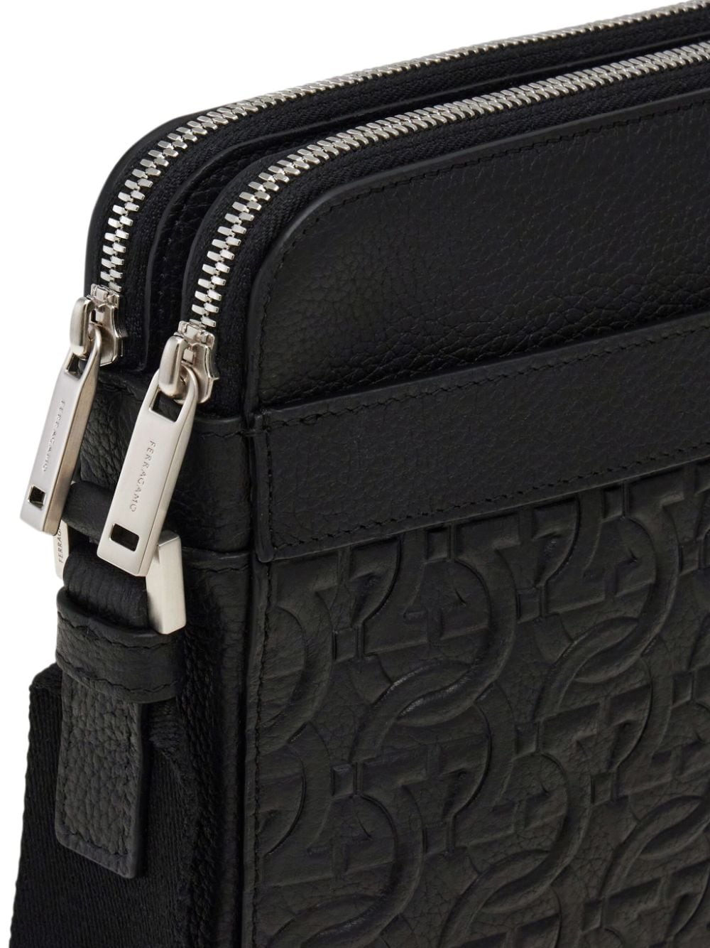 Ferragamo Embossed Gancini Shoulder Bag In Black