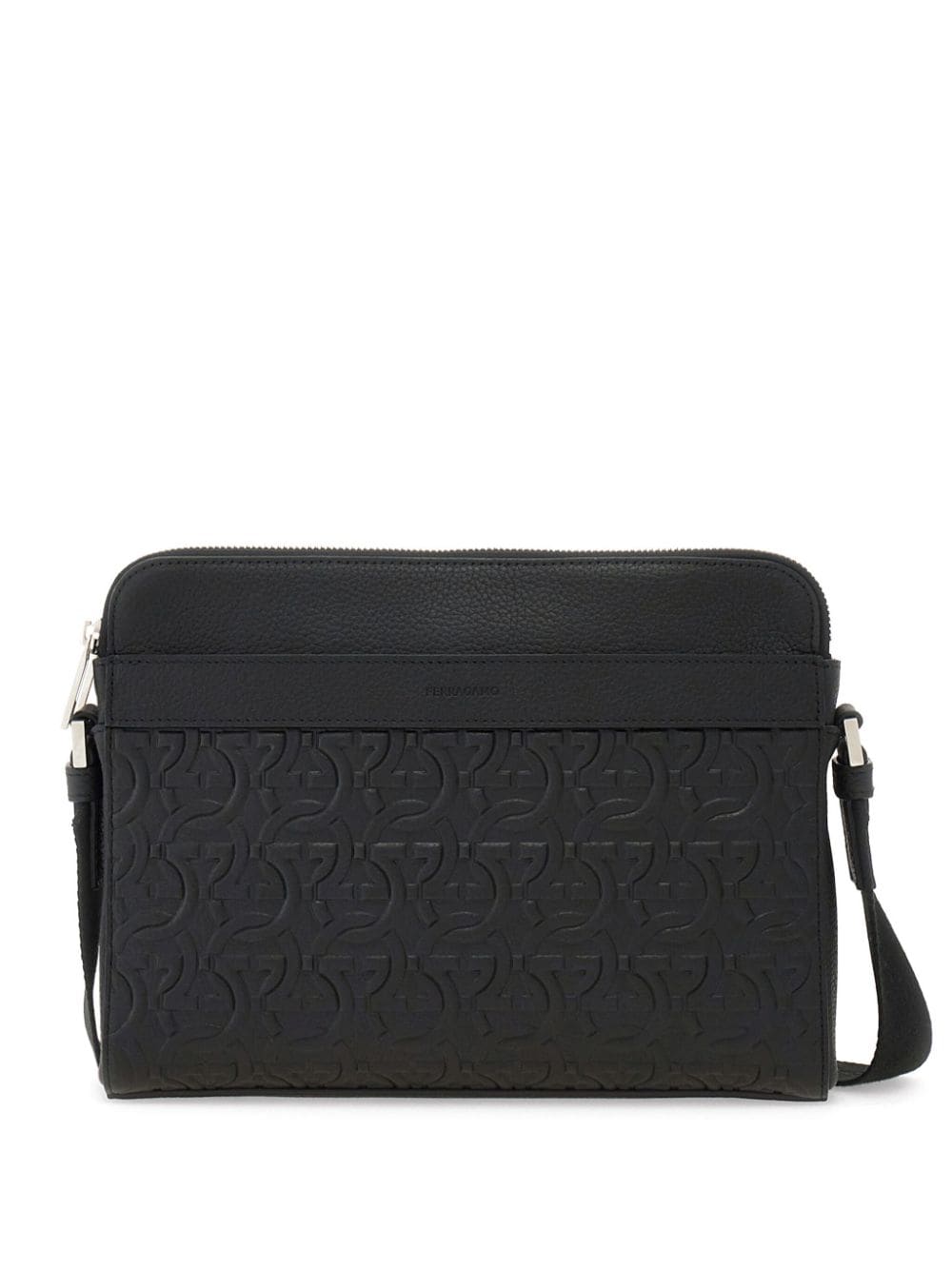 Ferragamo Embossed Gancini Shoulder Bag In Black