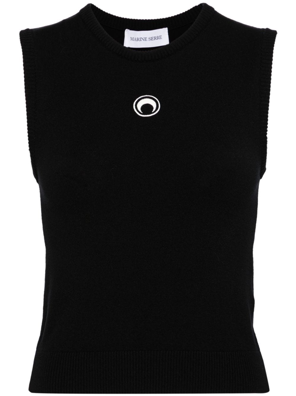 MARINE SERRE Black Embroidered Moon Sleeveless Top