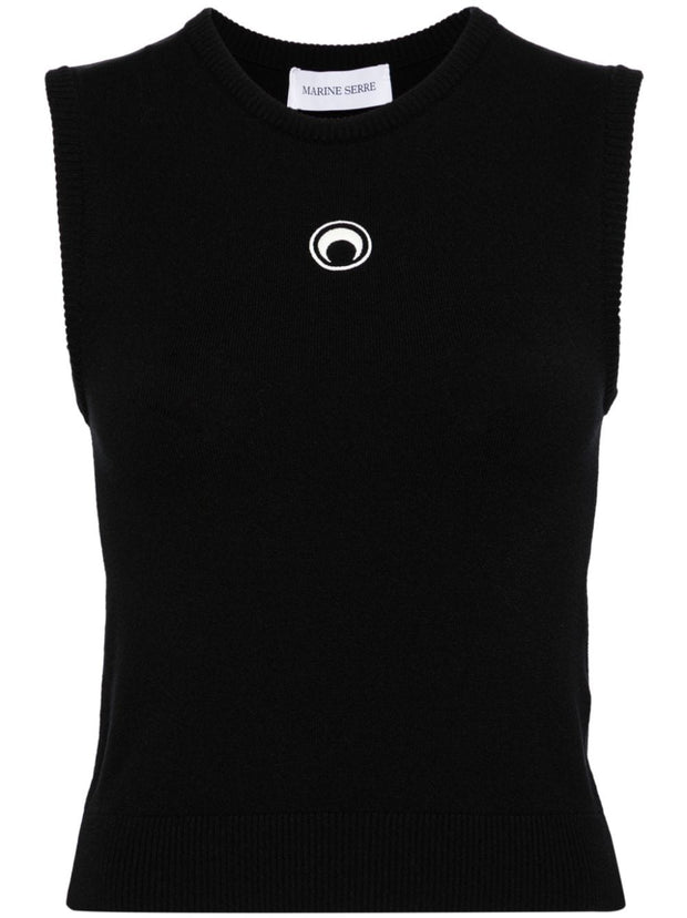 MARINE SERRE Black Embroidered Moon Sleeveless Top