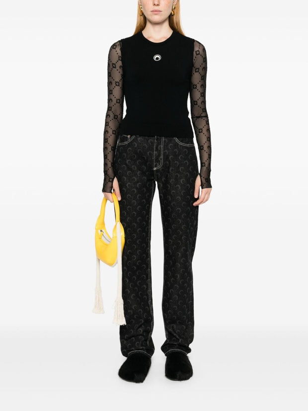 MARINE SERRE Black Embroidered Moon Sleeveless Top