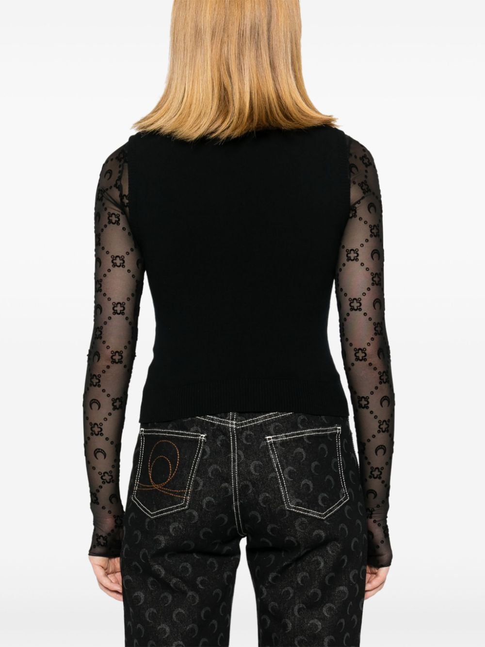 MARINE SERRE Black Embroidered Moon Sleeveless Top