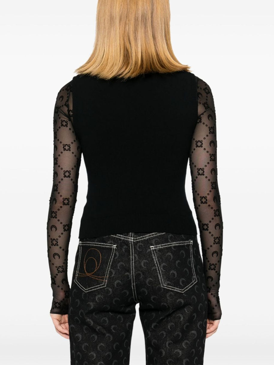 MARINE SERRE Black Embroidered Moon Sleeveless Top