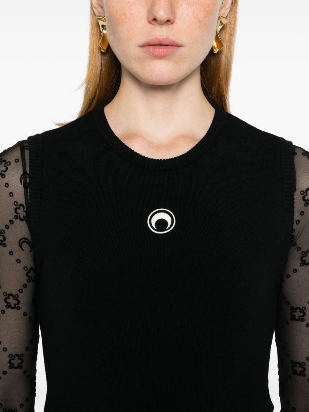 MARINE SERRE Black Embroidered Moon Sleeveless Top