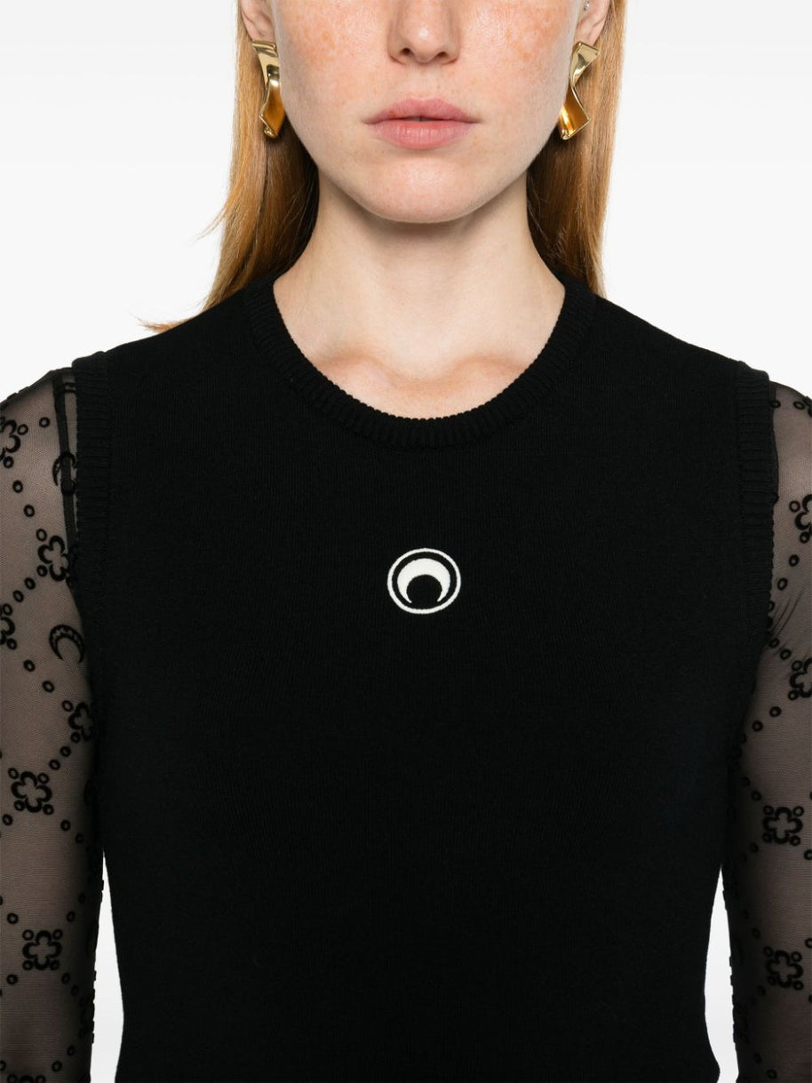 MARINE SERRE Black Embroidered Moon Sleeveless Top
