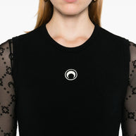 MARINE SERRE Black Embroidered Moon Sleeveless Top