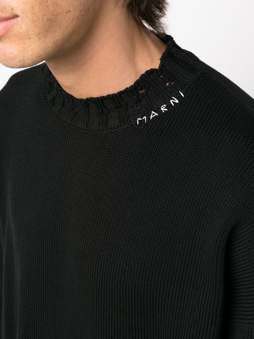 Marni Distressed Cotton Sweater Black