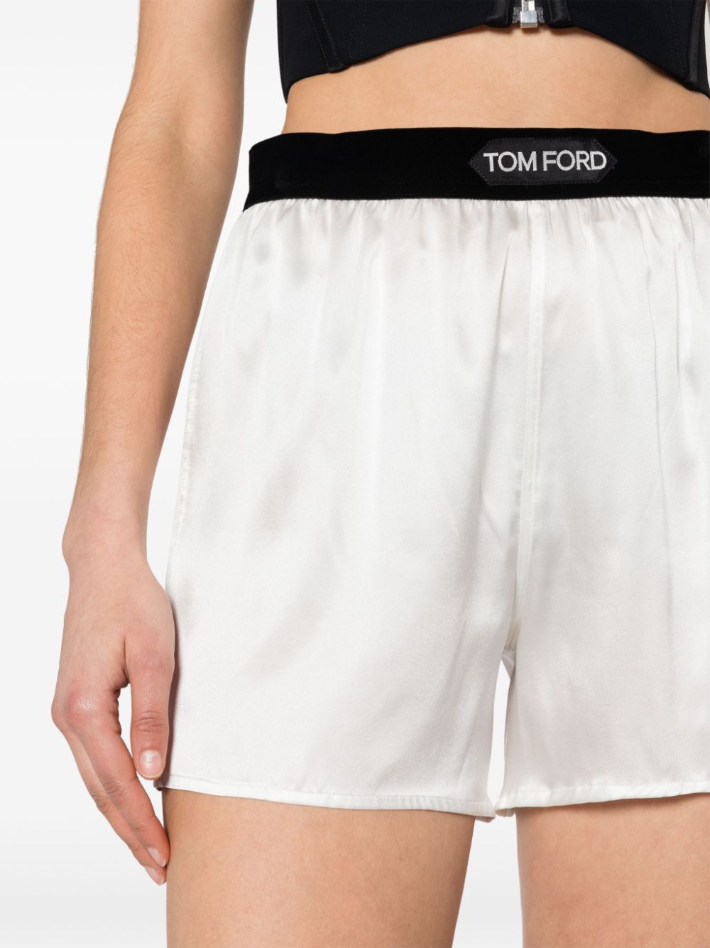 Tom Ford Logo Band Satin Shorts White