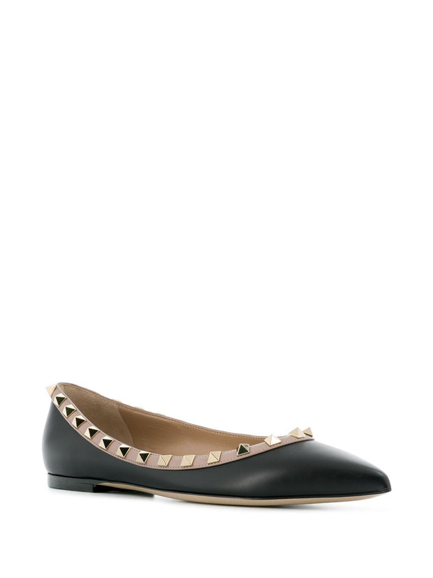 Valentino Garavani Rockstud Leather Ballet Flats - Black