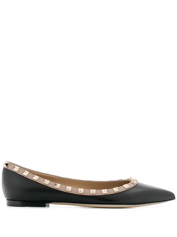 Valentino Garavani Rockstud Leather Ballet Flats - Black