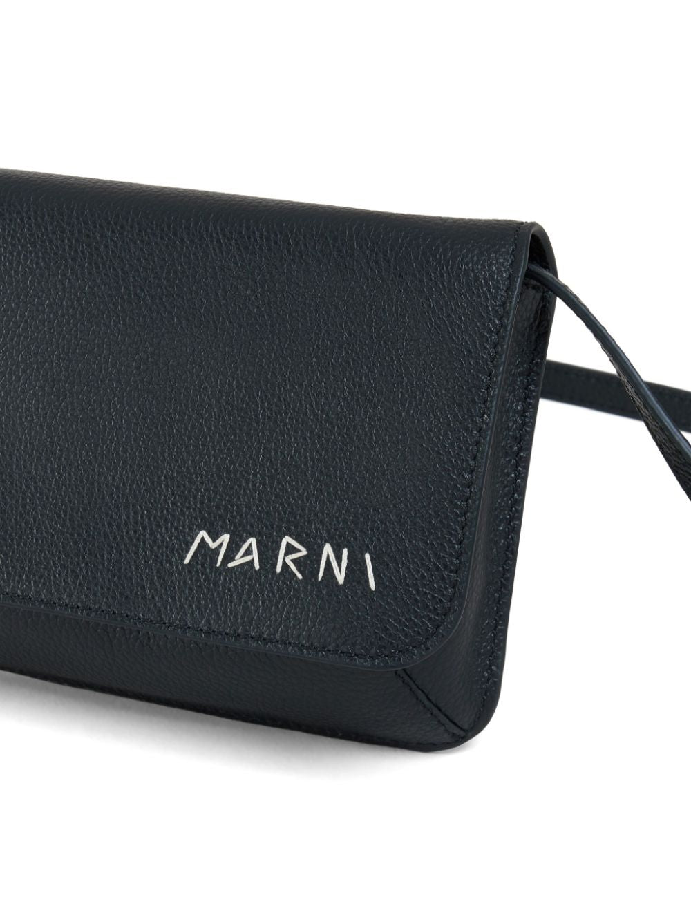 Marni Black Leather Shoulder Bag With Marni Mending Embroidery