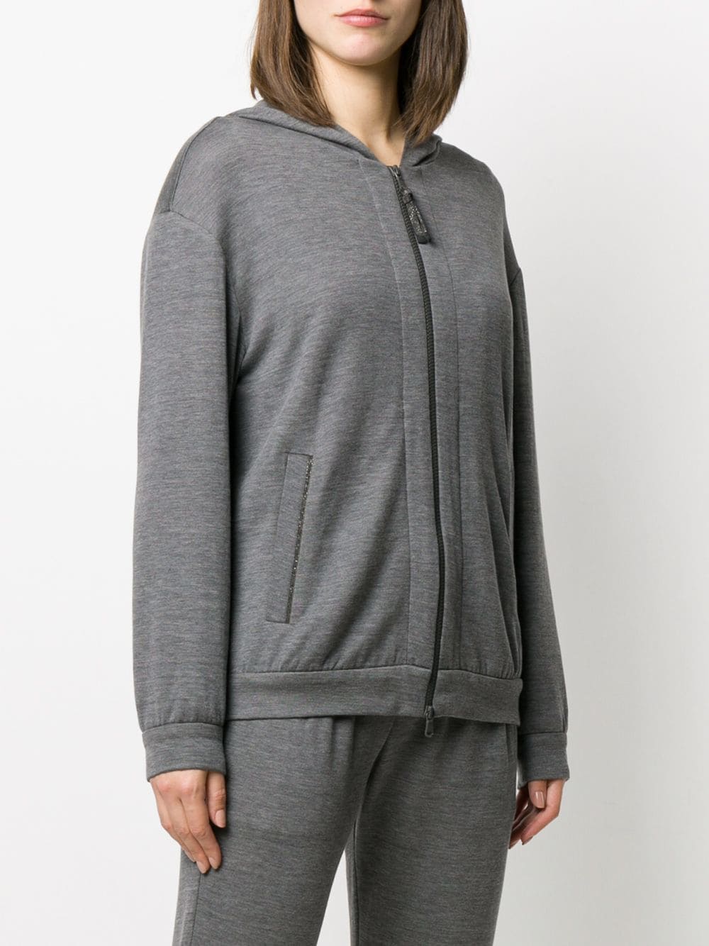 Brunello Cucinelli Grey Silk-cotton Blend Hooded Sweatshirt