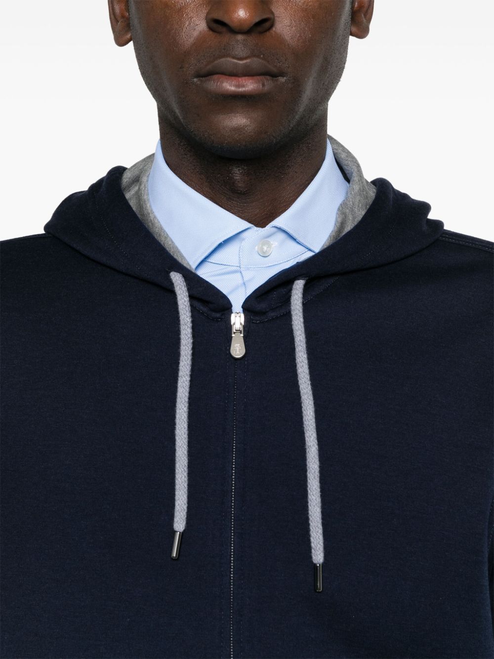 Brunello Cucinelli Cotton Jersey Full Zip Sweatshirt Blue