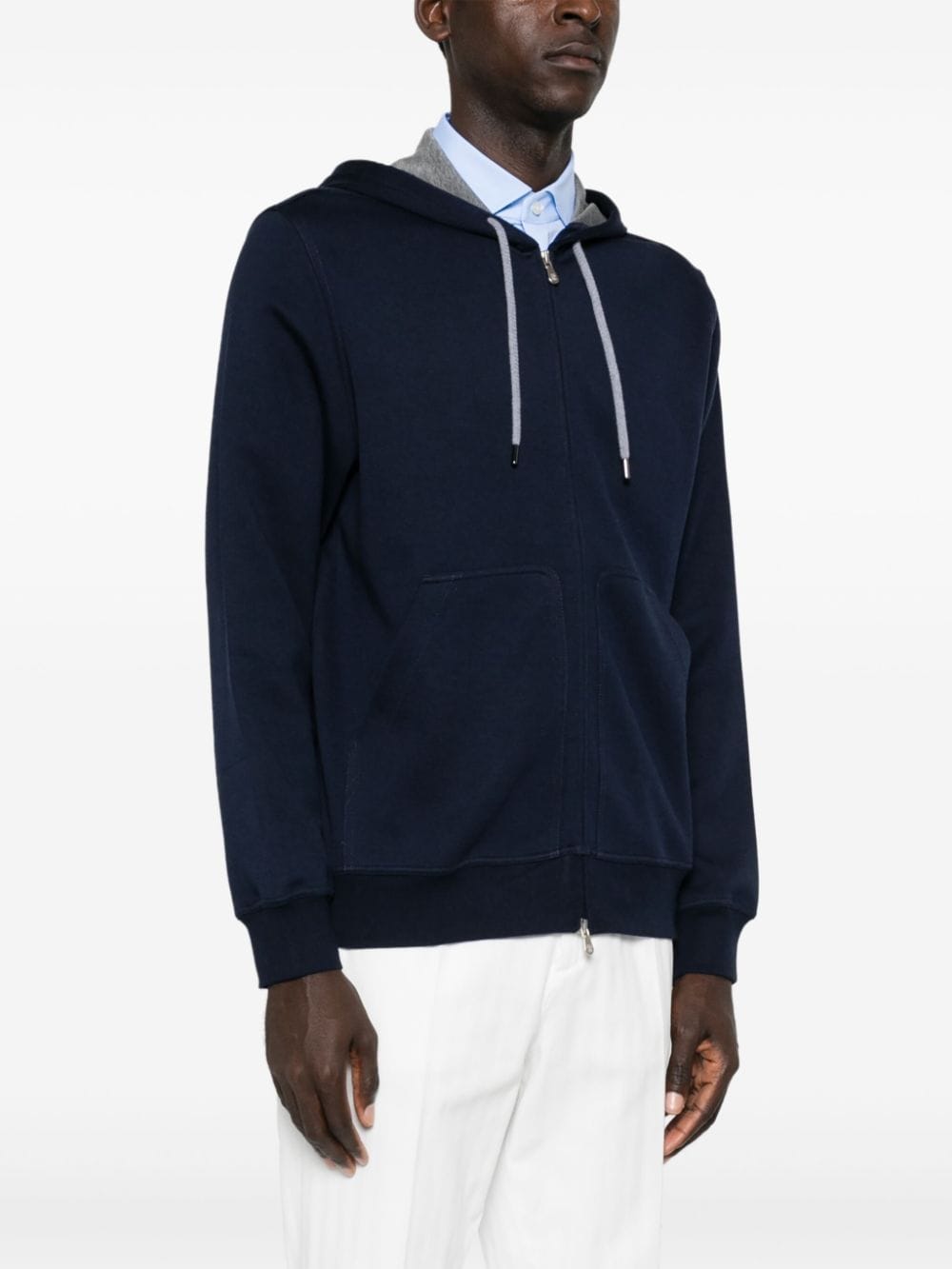 Brunello Cucinelli Cotton Jersey Full Zip Sweatshirt Blue