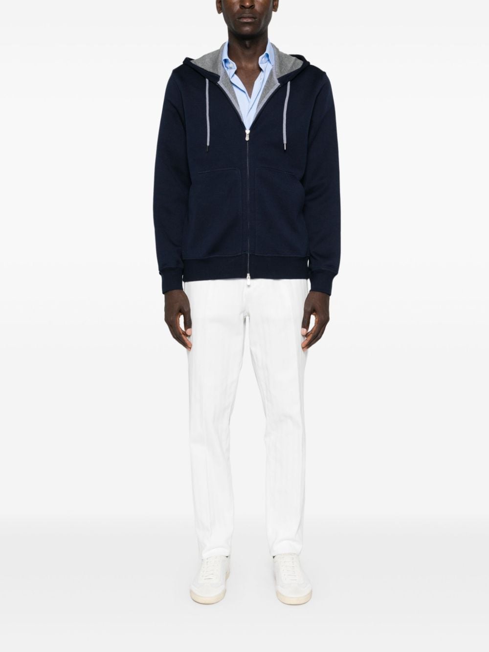 Brunello Cucinelli Cotton Jersey Full Zip Sweatshirt Blue