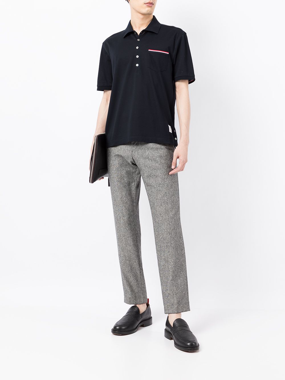 Thom Browne Navy Blue Cotton RWB Stripe Polo Shirt