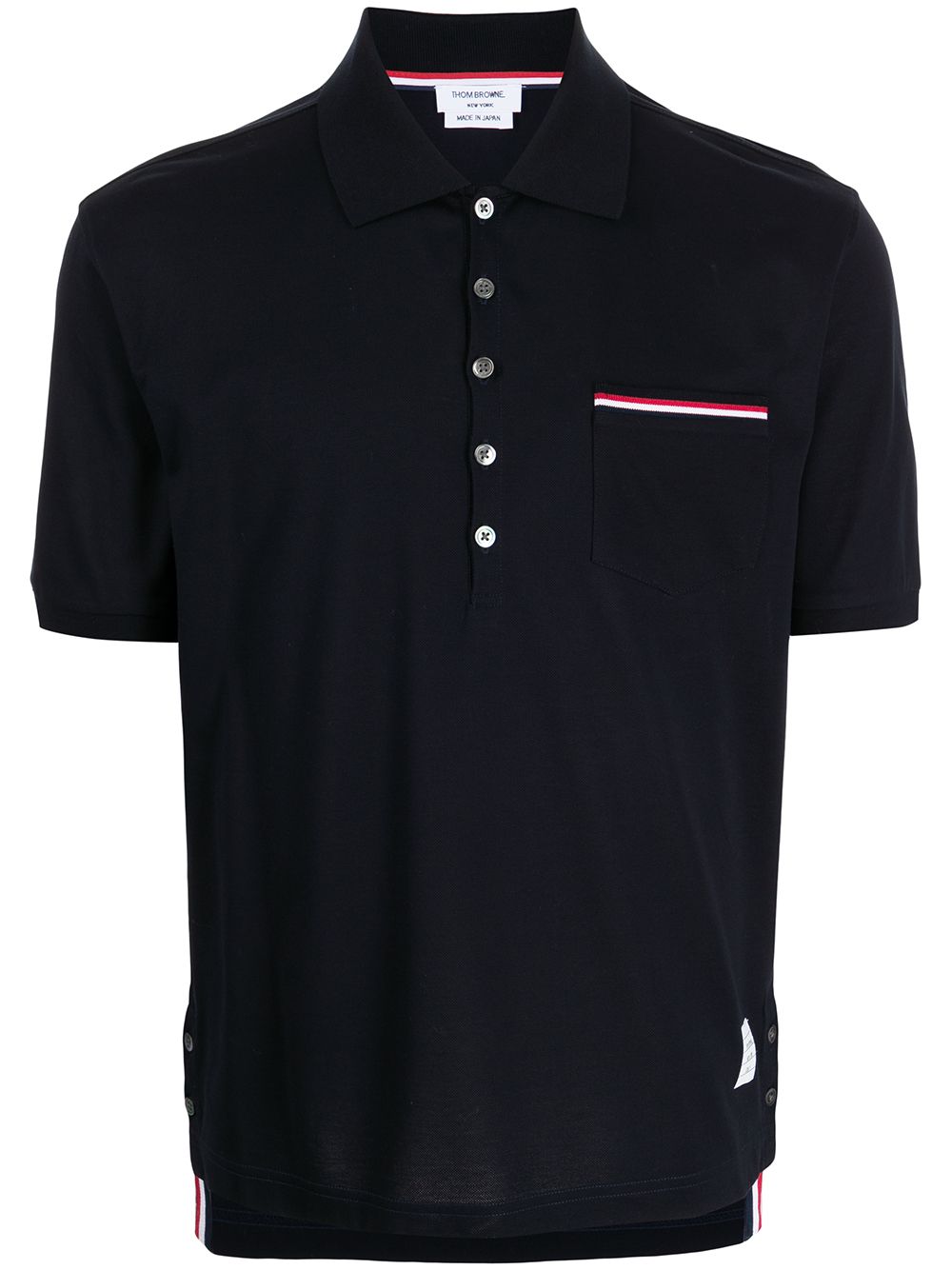 Thom Browne Navy Blue Cotton RWB Stripe Polo Shirt