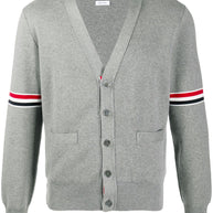 Thom Browne Rwb Cotton Cardigan - Light Grey