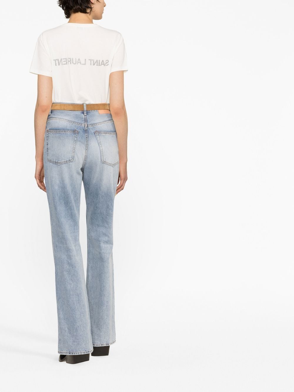 Saint Laurent  Reverse Logo Print T-shirt in White