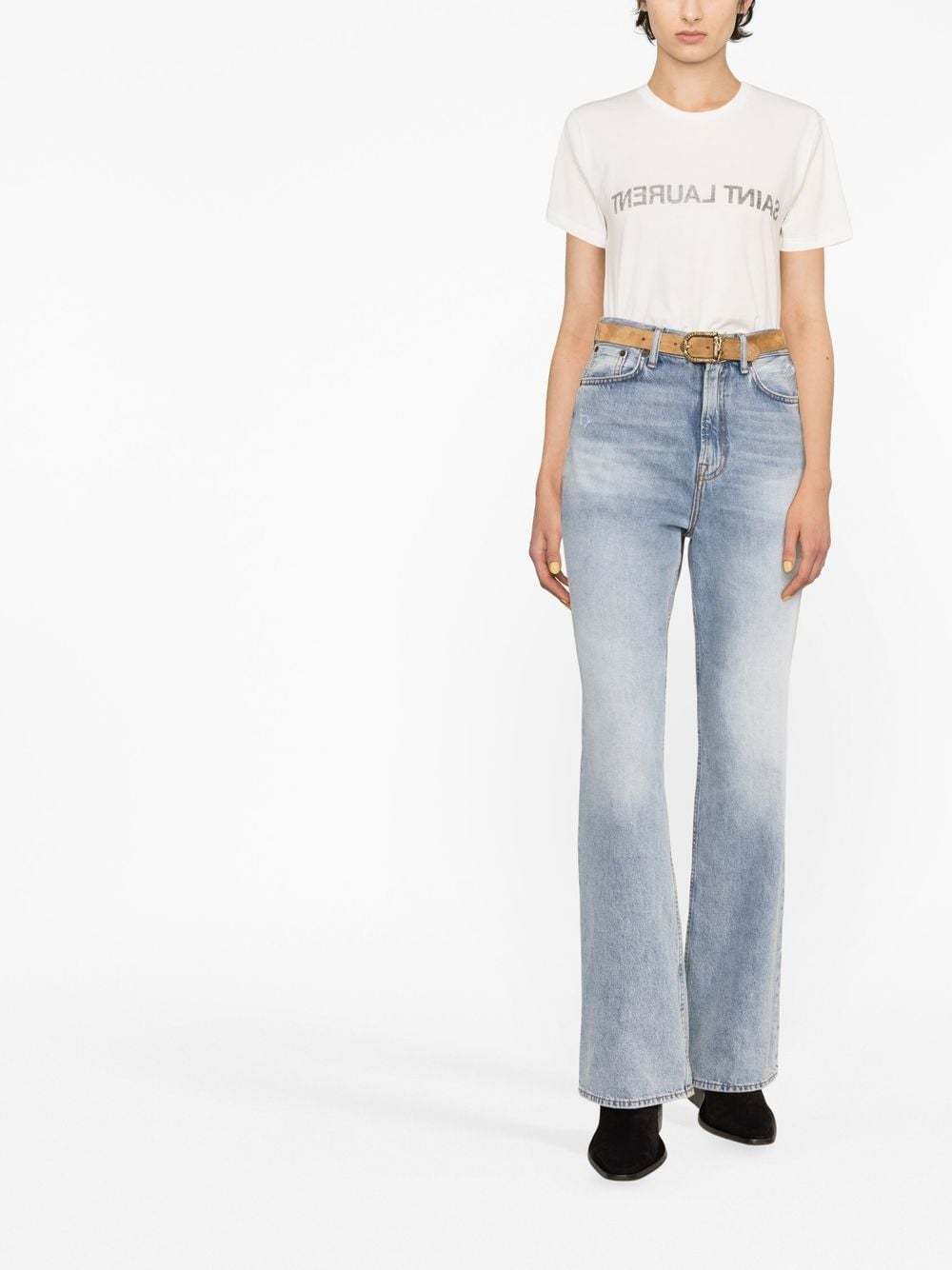 Saint Laurent  Reverse Logo Print T-shirt in White