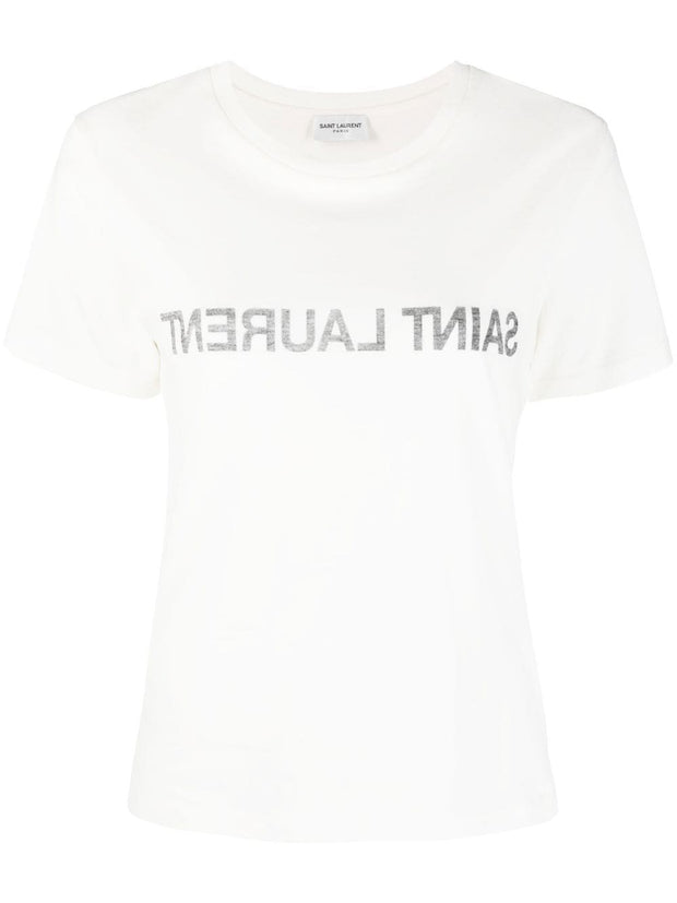 Saint Laurent  Reverse Logo Print T-shirt in White