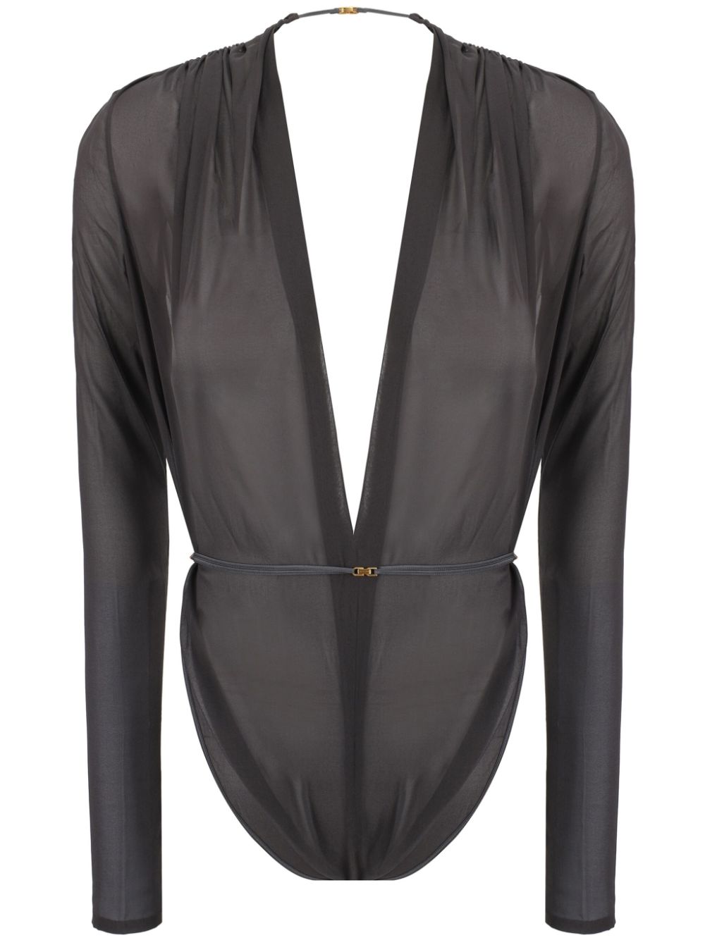 Saint Laurent Silk Blend Bodysuit Top With Belt