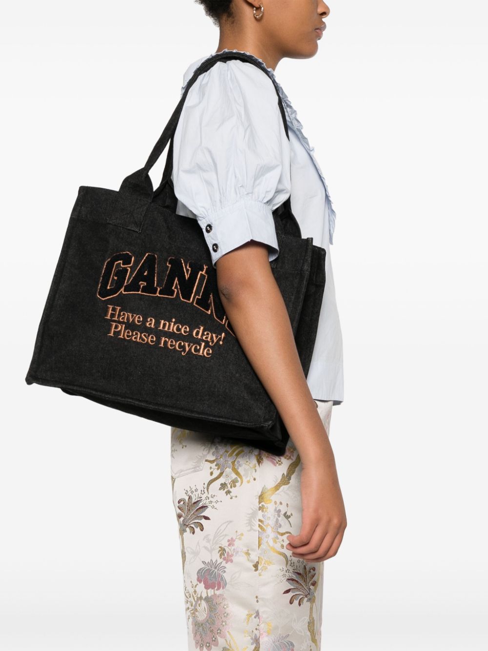 GANNI Recycled Cotton Tote Bag In Black