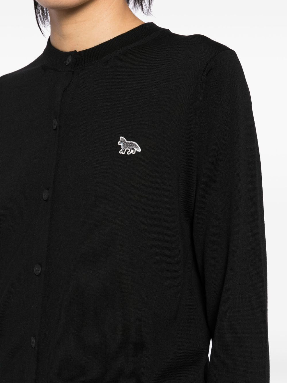 MAISON KITSUNE' Black Fox Patch Wool Cardigan