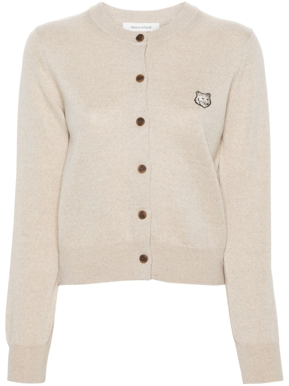 MAISON KITSUNE' Fox Head Cardigan In Beige
