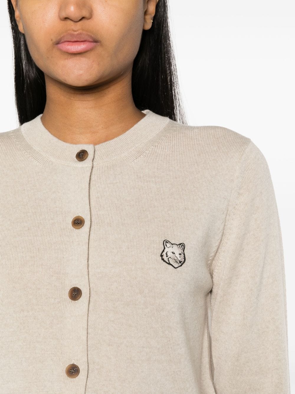 MAISON KITSUNE' Fox Head Cardigan In Beige