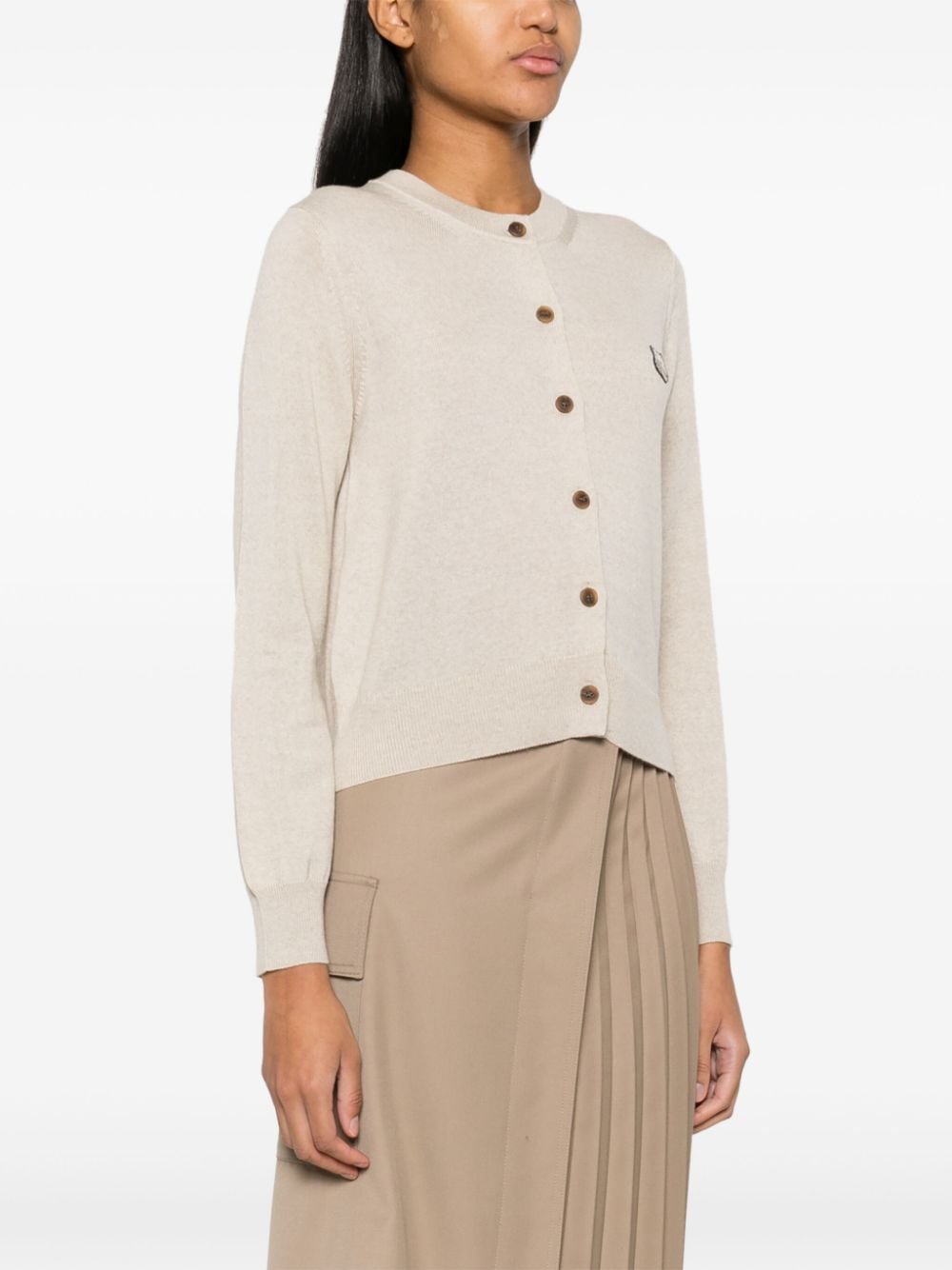 MAISON KITSUNE' Fox Head Cardigan In Beige