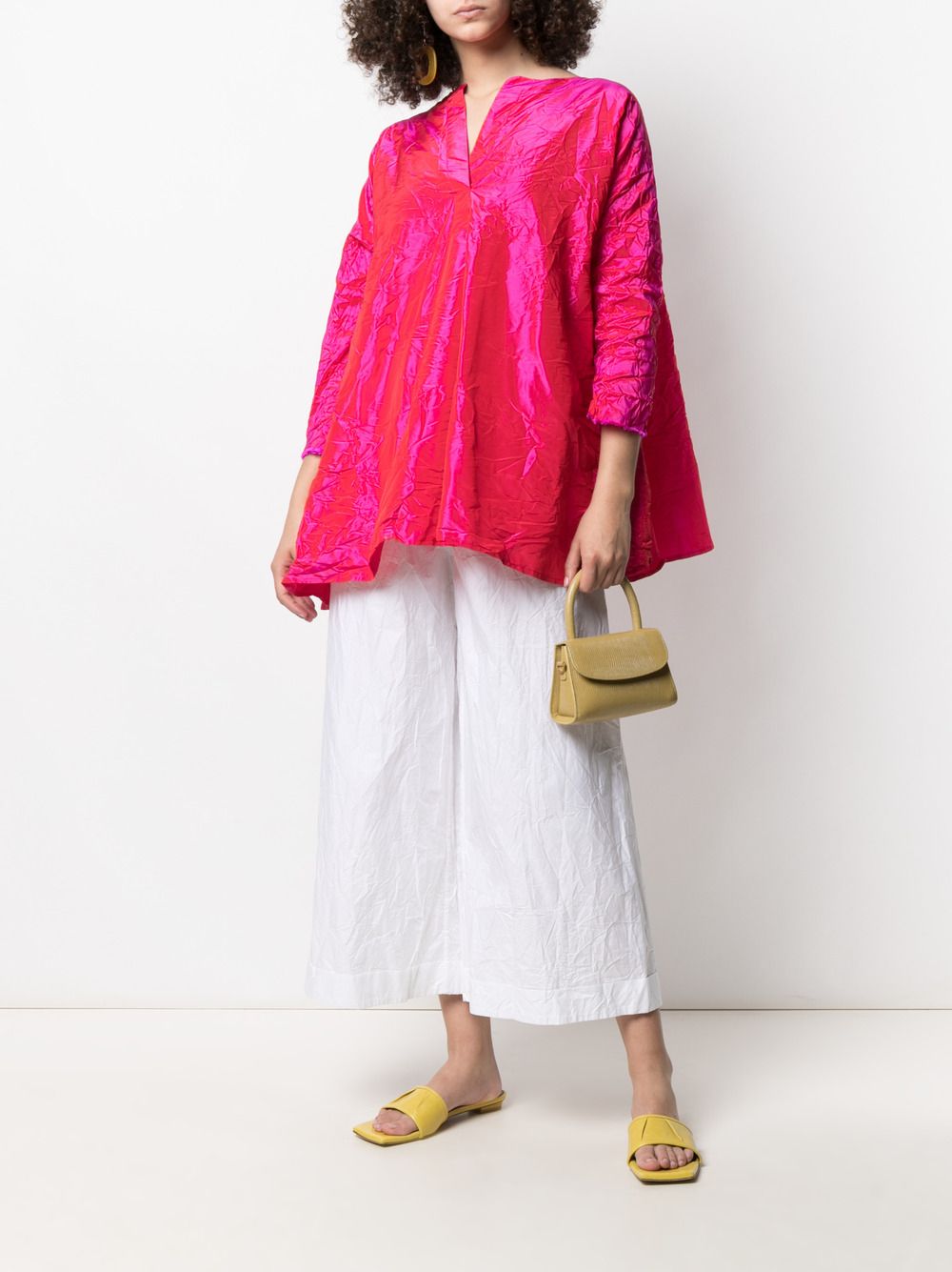 Daniela Gregis Cropped Crinkle Palazzo Trousers In White