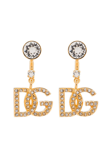 Dolce & Gabbana Rhinestone Embellished DG Earrings In Gold