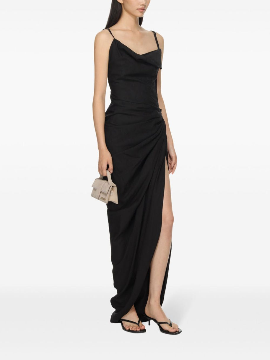 JACQUEMUS Ruched Saudade Long Dress In Black