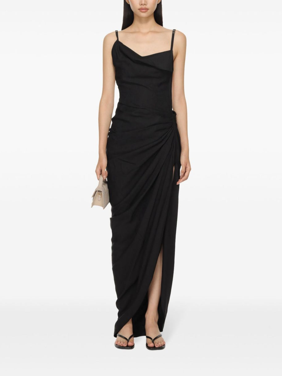JACQUEMUS Ruched Saudade Long Dress In Black