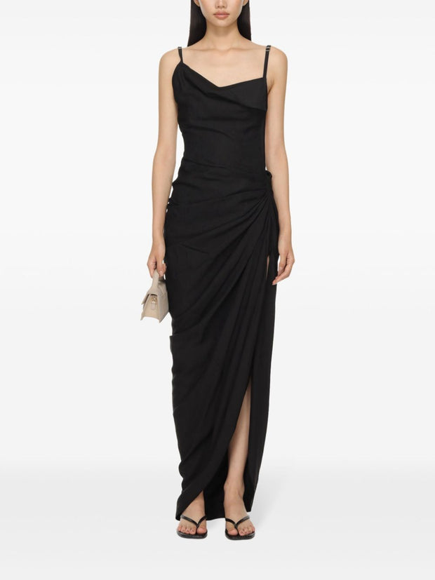 JACQUEMUS Ruched Saudade Long Dress In Black