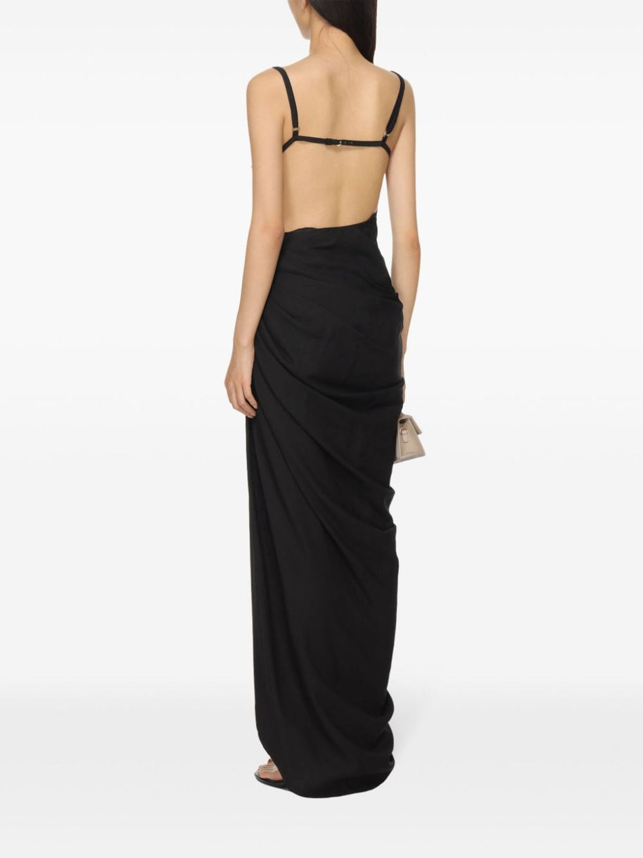 JACQUEMUS Ruched Saudade Long Dress In Black