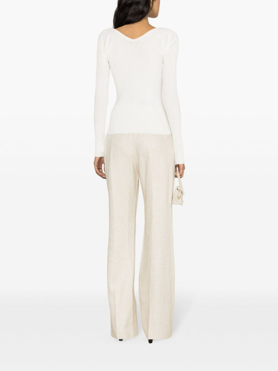 JACQUEMUS Le Haut Pralu Ribbed Top In White