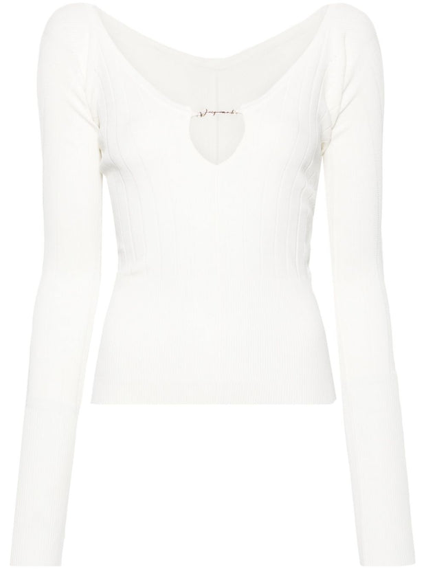JACQUEMUS Le Haut Pralu Ribbed Top In White