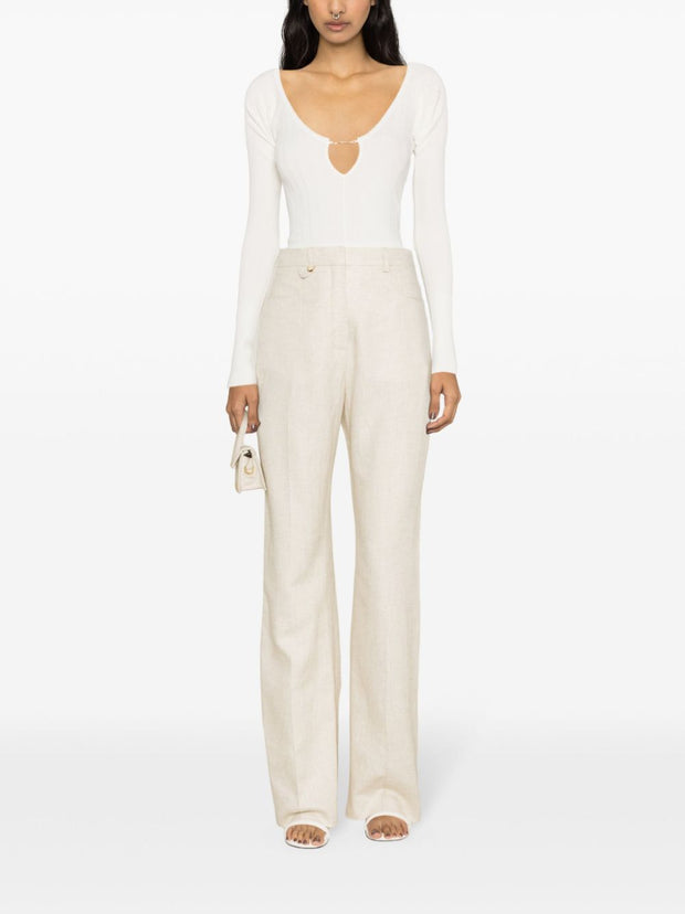JACQUEMUS Le Haut Pralu Ribbed Top In White