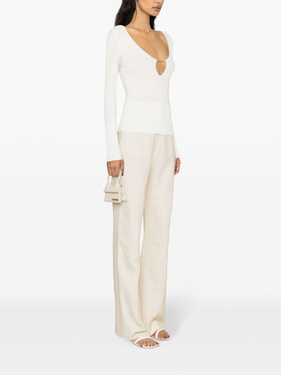 JACQUEMUS Le Haut Pralu Ribbed Top In White