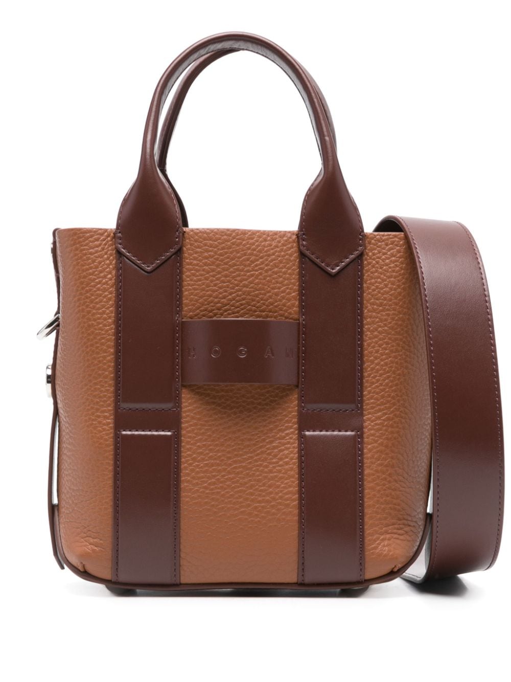 HOGAN PRE Leather Brown Small Script Shopping Bag