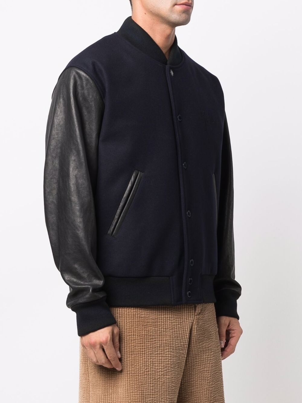 Golden Goose Wool Blend and Leather Bomber Jacket Blue