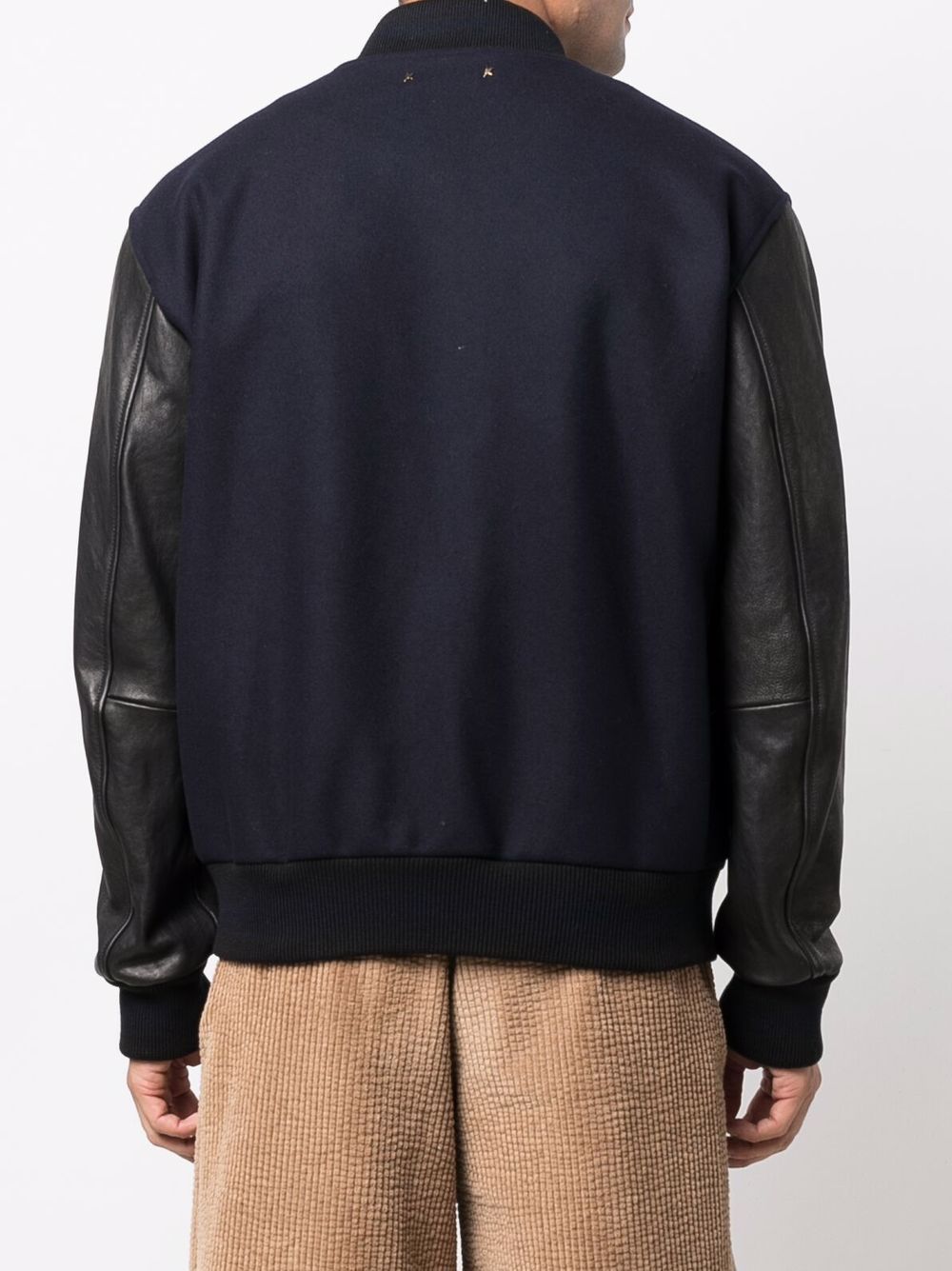 Golden Goose Wool Blend and Leather Bomber Jacket Blue