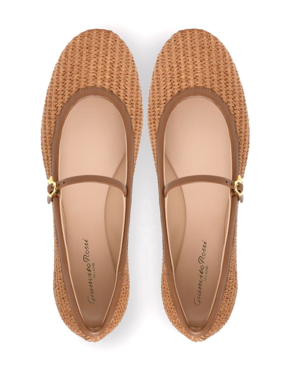 Gianvito Rossi Raffia Ballet Flats Leather Brown