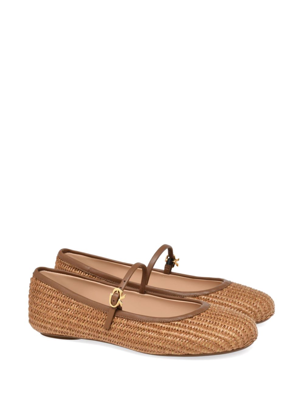 Gianvito Rossi Raffia Ballet Flats Leather Brown