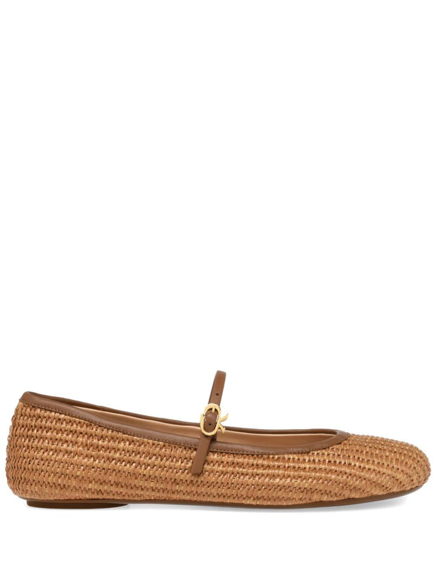 Gianvito Rossi Carla Rafia And Leather Ballet Flats - Leather Brown